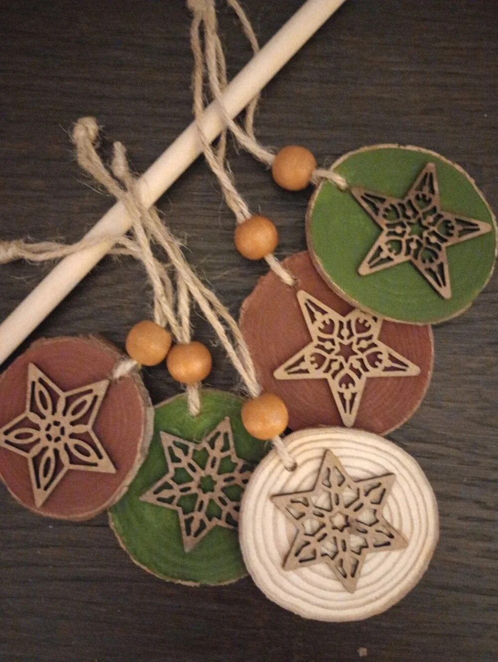 Rustic Farmhouse Wooden Star Christmas Ornaments - NEW
